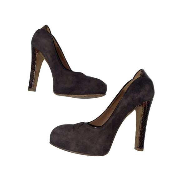 Donald J Pliner Brown Suede Snakeskin Dawn Pumps Heels Size 6 - Picture 2 of 11